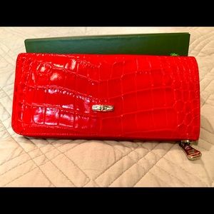 Longchamp Vintage Red Crocodile Zip Wallet